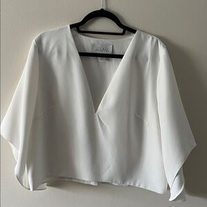 White V-Neck Flow Sleeve Women's Top